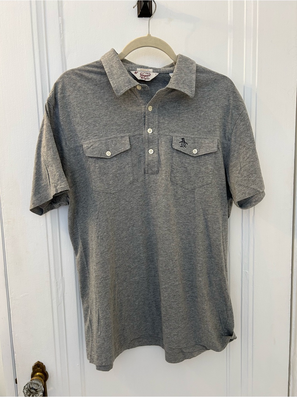 Original Penguin Gray Short-Sleeve Polo with Chest Pockets